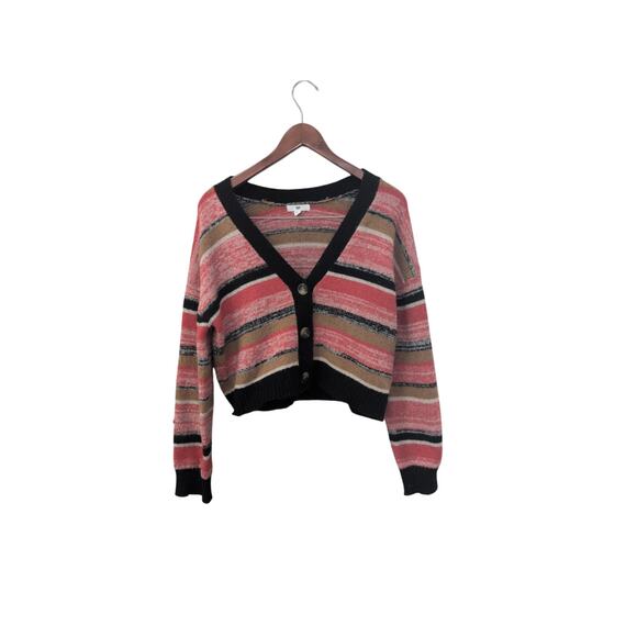BP. Crop Cardigan Sweater Small Red Black Tan Excellent Condition - Picture 1 of 3